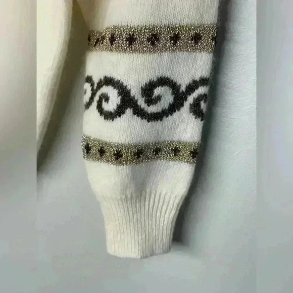 NEW | Vintage 80s/90s Cervelle Wool/Fur Metallic Sweater | Cream & Browns | M - Picture 4 of 8